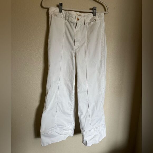 Anthropologie Chino Wide Leg Crop Pants Sz 6 High‎ Rise White Cream - Picture 3 of 9